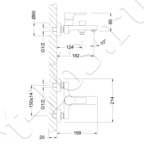 Смеситель Lemark Aura LM0614C для ванны