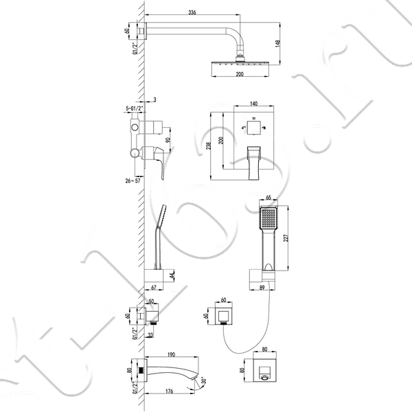 Смеситель Lemark Unit LM4522C для ванны и душа, встраиваемый