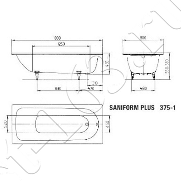 Ванна сталь 180х80 Kaldewei Saniform Plus 112800010001 mod. 375-1 standard 3.5мм сталь-эмаль прямоугольная ножки отдельно
