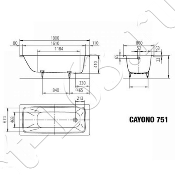 Ванна сталь 180х80 Kaldewei Cayono 275100010001 mod. 751 standard 3.5мм сталь-эмаль прямоугольная ножки отдельно