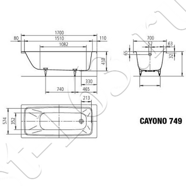 Ванна сталь 170х70 Kaldewei Cayono 274900010001 mod. 749 standard 3.5мм сталь-эмаль прямоугольная ножки отдельно