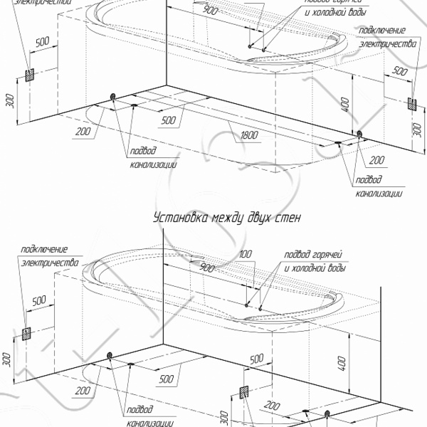 Ванна акрил 200х100 Radomir Титан-лонг прямоугольная на каркасе без панели гидромассаж форсунки хром