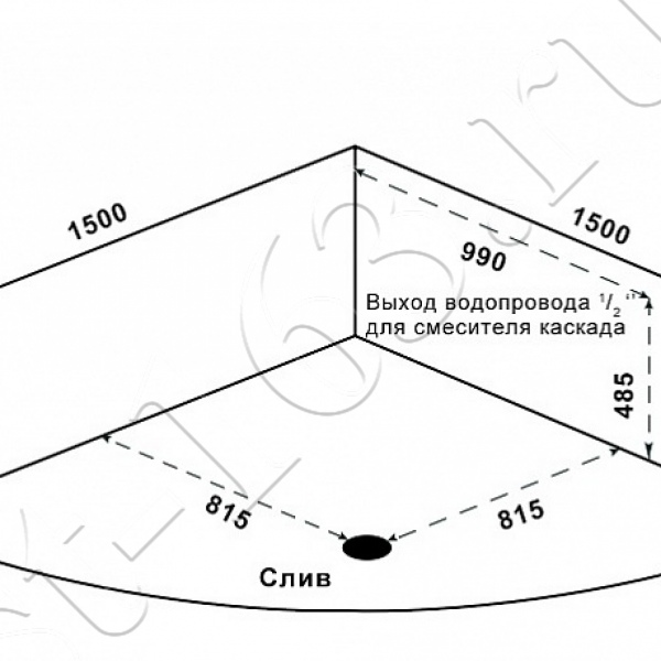 Ванна акрил 150х150 BAS Гранада ВГ00312 угловая (четверть круга) на каркасе с панелью и слив-переливом гидромассаж