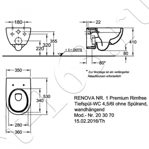 Унитаз подвесной KERAMAG Renova Nr.1 безободковый смыв сид.отдельно 203070